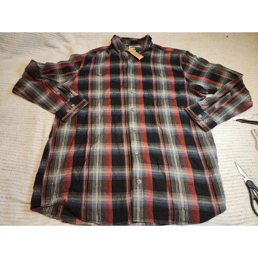 Duluth Trading Co Mens XL‎ Tall Red Black Plaid Flannel Relaxed Fit Shirt NWT
